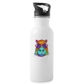 Harry, das Nilpferd - Trinkflasche mit integriertem Trinkhalm - Weiß - Rechts