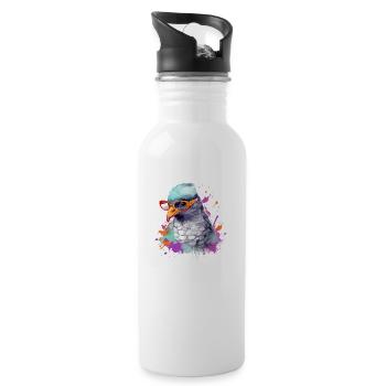 Manu die Taube - Trinkflasche mit integriertem Trinkhalm - Weiß - Rechts