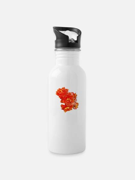 FRÜHLINGSBLUMEN (Dahlie) - Trinkflasche mit integriertem Trinkhalm - Weiß