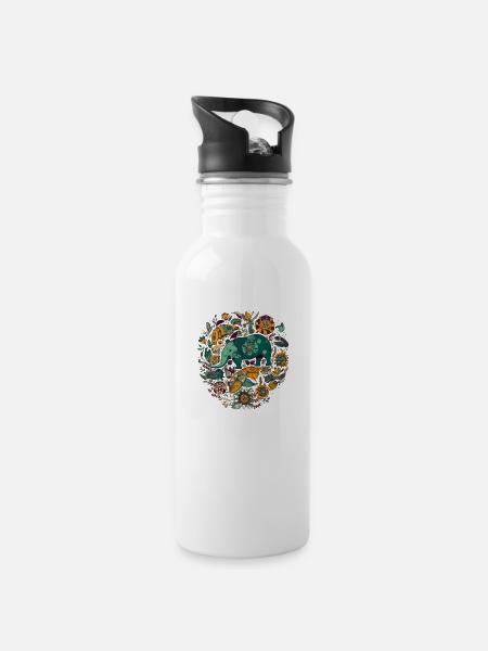 Lou der Tapir - Trinkflasche mit integriertem Trinkhalm - Weiß