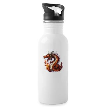 Drache Drachen Feuerdrache Cool - Trinkflasche mit integriertem Trinkhalm - Weiß - Rechts