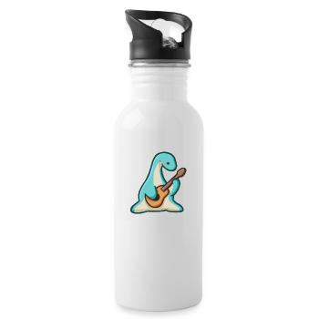 hugadino Dino spielt Gitarre, süßer Dinosaurier - Trinkflasche mit integriertem Trinkhalm - Weiß - Rechts