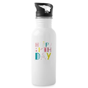 Geburtstag - Trinkflasche mit integriertem Trinkhalm - Weiß - Rechts
