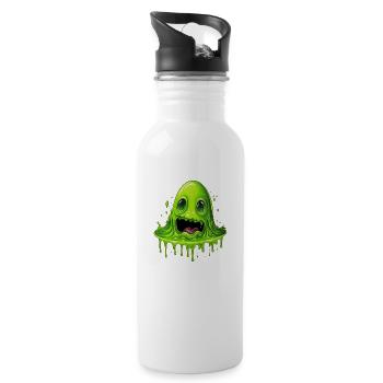 Grünes Slime Monster - Trinkflasche mit integriertem Trinkhalm - Weiß - Rechts