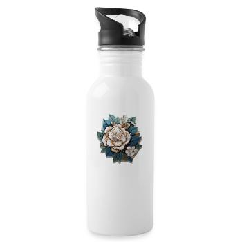 Fleurs blanches - Gourde avec paille intégrée - blanc - Droite