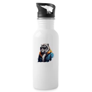 Streetstyle Schneeleopard | Leoparden-Liebhaber - Trinkflasche mit integriertem Trinkhalm - Weiß - Rechts