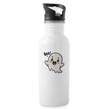Spooky Cute Kawaii Ghost Design – Boo - Water bottle with straw - white - Right