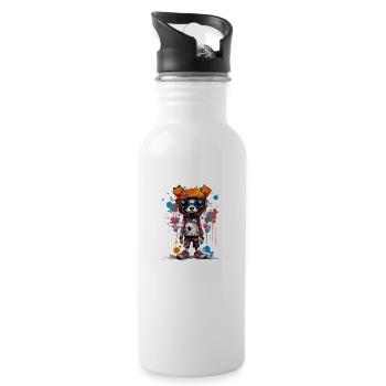 Paws & Reflect: An Artistic Canine Creation - Water bottle with straw - white - Right