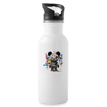 Bear-y Stylish: A Contemporary Artistic Twist. - Water bottle with straw - white - Right