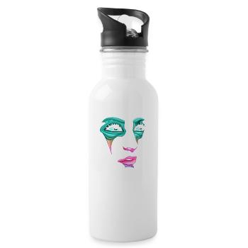 Schöne weibliche Malkunst Gesicht bunte Frau - Trinkflasche mit integriertem Trinkhalm - Weiß - Rechts
