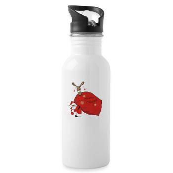 Frohe Weihnachten - Trinkflasche mit integriertem Trinkhalm - Weiß - Rechts