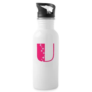Letter U Glitter - Water bottle with straw - white - Right