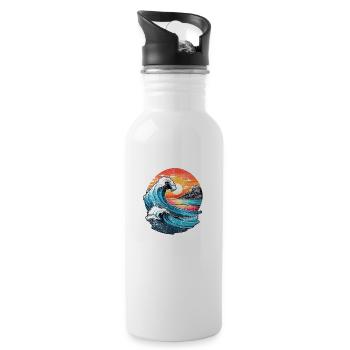 Welle - Sommer - Urlaub - Jahrgang - Trinkflasche mit integriertem Trinkhalm - Weiß - Rechts