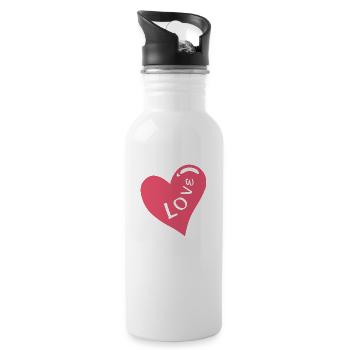 Pink heart - Water bottle with straw - white - Right
