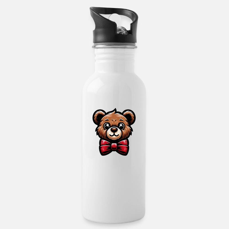 Süßer Teddybär - Trinkflasche mit integriertem Trinkhalm - Weiß