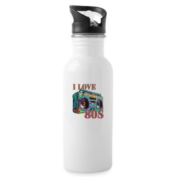 80's Party Outfit Costume Retro Vintage - Water bottle with straw - white - Right