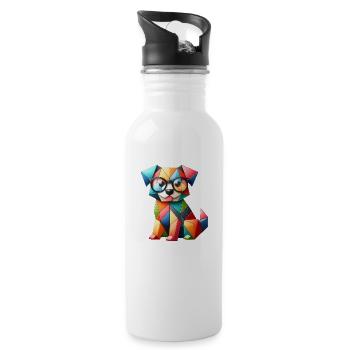 Abstrait Bébé Chien avec Lunettes - Gourde avec paille intégrée - blanc - Droite
