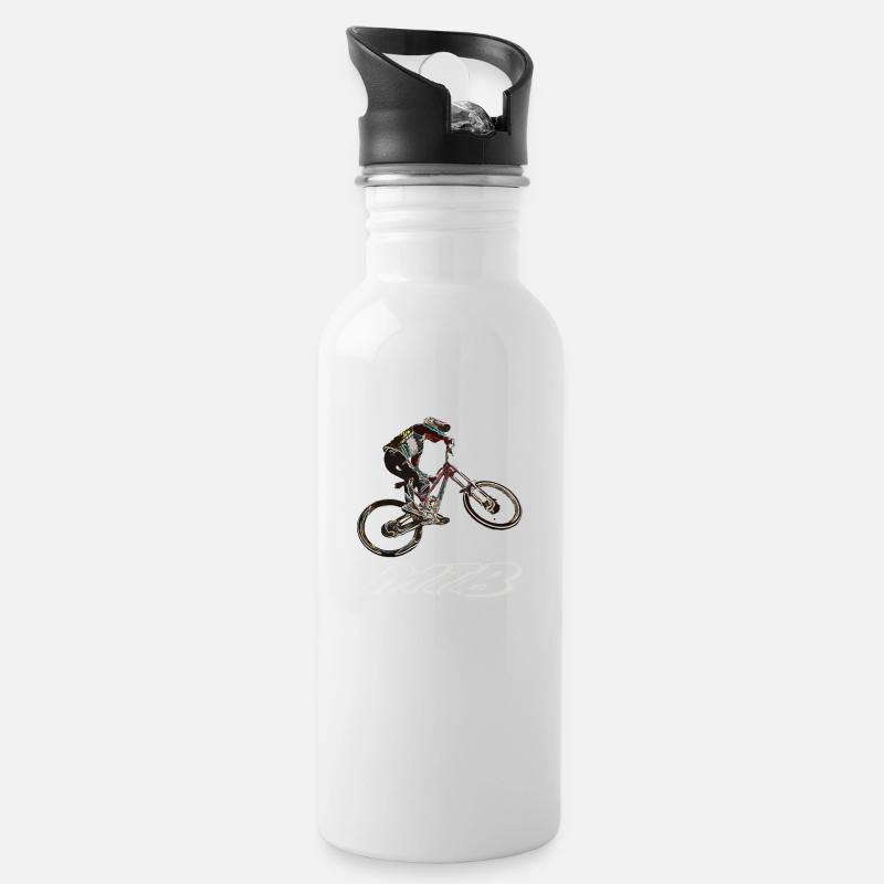 MTB Abfahrt - Trinkflasche mit integriertem Trinkhalm - Weiß