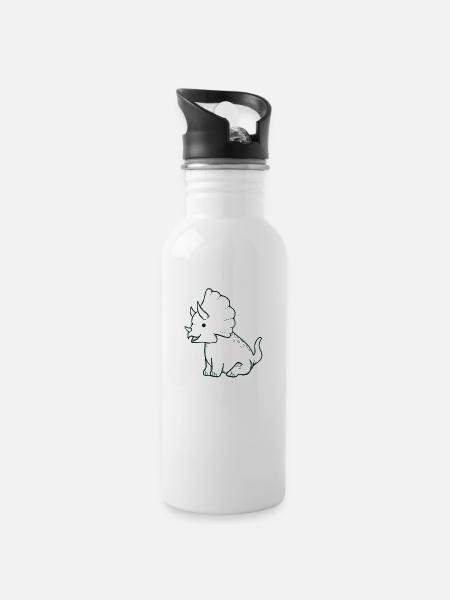 Sweet Triceratops Dino - Water bottle with straw - white