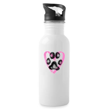 Paw print with heart, pink - Water bottle with straw - white - Right