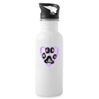 Paw print with heart, purple - Water bottle with straw - white - Right