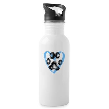 Paw print with heart, blue - Water bottle with straw - white - Right