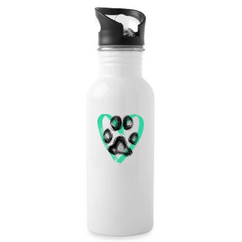 Paw print with heart, turquoise - Water bottle with straw - white - Right