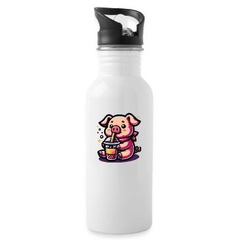 Bubble Tea Pig Boba Tea Kawaii Geschenk - Trinkflasche mit integriertem Trinkhalm - Weiß - Rechts
