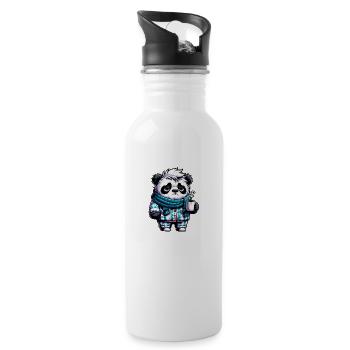 Panda in Pyjama und Schal mit einer Tasse Kaffee - Trinkflasche mit integriertem Trinkhalm - Weiß - Rechts