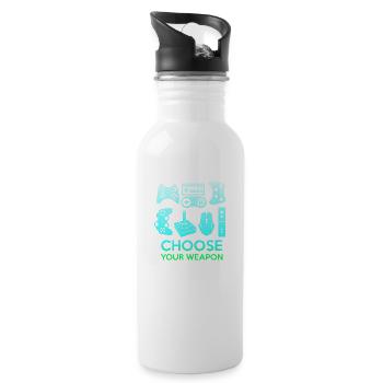 Gamer Game Play Online Computer Gaming Arcade Neon - Water bottle with straw - white - Right