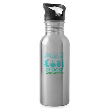 Gamer Game Play Online Computer Gaming Arcade Neon - Water bottle with straw - silver - Right