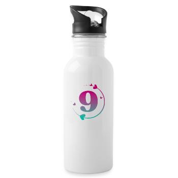 9e anniversaire cercle cœur coloré - Gourde avec paille intégrée - blanc - Droite