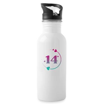 14th Birthday Colorful Heart Circle - Water bottle with straw - white - Right