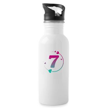 7th Birthday Colorful Heart Circle - Water bottle with straw - white - Right