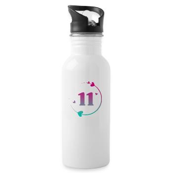11. Geburtstag Bunter Herzkreis - Trinkflasche mit integriertem Trinkhalm - Weiß - Rechts
