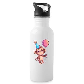 Monkey Birthday Comic - Water bottle with straw - white - Right