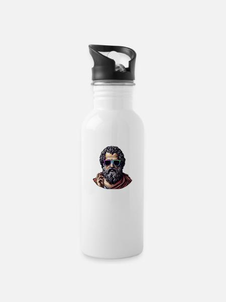 Cooler Philosoph - Trinkflasche mit integriertem Trinkhalm - Weiß
