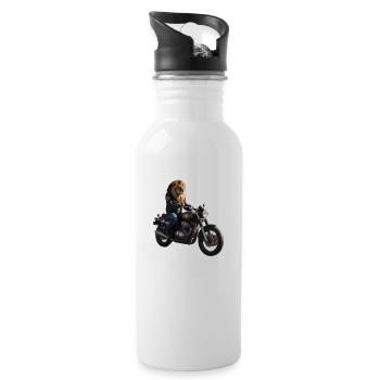Lion motard - Gourde avec paille intégrée - blanc - Droite