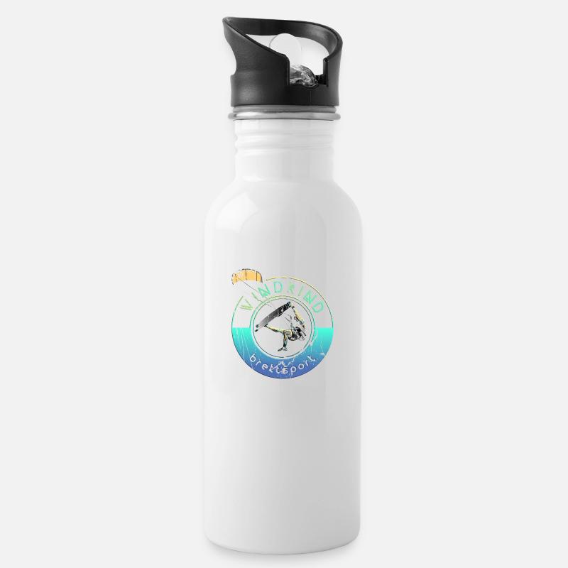 Kitesurfer Windkind 2 0 - Trinkflasche mit integriertem Trinkhalm - Weiß