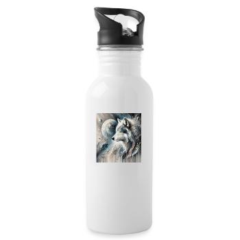 Abstract Wolf - Water bottle with straw - white - Right
