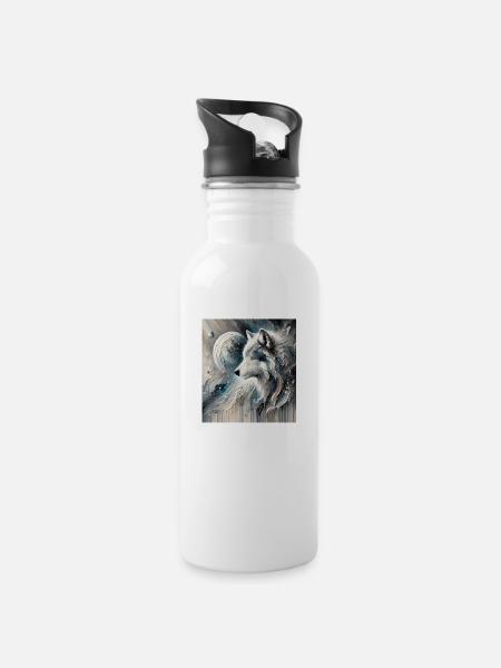 Abstract Wolf - Water bottle with straw - white