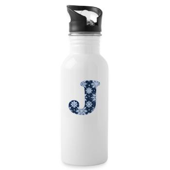 Buchstabe J Schneeflocken - Trinkflasche mit integriertem Trinkhalm - Weiß - Rechts
