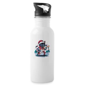 Weihnachten Wolfsfelsen – Festlich und wild - Trinkflasche mit integriertem Trinkhalm - Weiß - Rechts