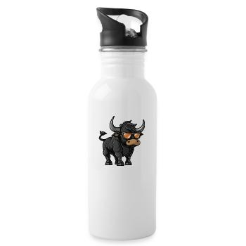 Stier Comic Cool - Trinkflasche mit integriertem Trinkhalm - Weiß - Rechts
