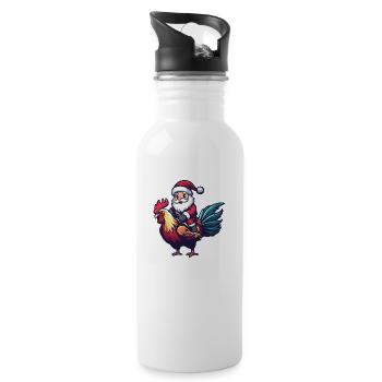 Hahn Weihnachtsmann Cartoon - Trinkflasche mit integriertem Trinkhalm - Weiß - Rechts