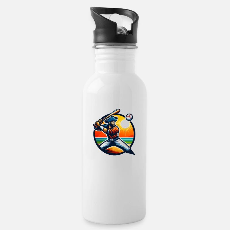 Baseball - Water bottle with straw - white