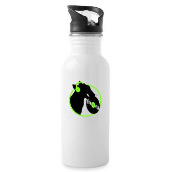 Hund DJ Musik Auflegen Club Disko Schallplatte Fun - Trinkflasche mit integriertem Trinkhalm - Weiß - Rechts