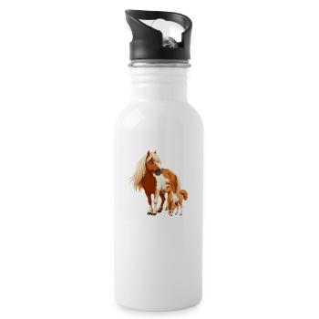 Poney Shetland avec poulain - Gourde avec paille intégrée - blanc - Droite