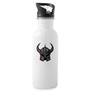 Wikingerhelm mit abstraktem Muster - Trinkflasche mit integriertem Trinkhalm - Weiß - Rechts