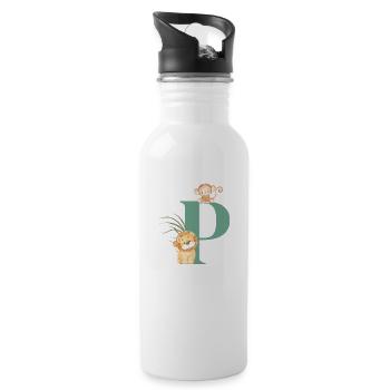 Buchstabe p grüne Dschungeltiere - Trinkflasche mit integriertem Trinkhalm - Weiß - Rechts